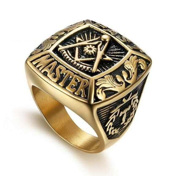 Punk Rock 14K Yellow Gold PAST Masonic Freemasonry AG Finger Rings for Men Jewelry Golden