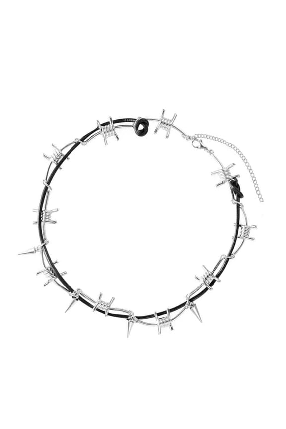 Punk Rock Barbed Wire Necklace and Bracelet Set with Adjustable Length