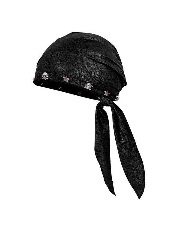 Punk Rock Biker Cap For Women Skull Stars Hat , Biker Head Wrap & Riding Cap for Badass Look Adjustable