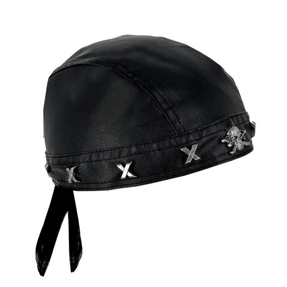 Punk Rock Biker Headwrap Skull Leather Rivet Bandana Doo Do Rag Cap Mens