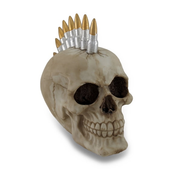 Punk Rock Bullet Mohawk Human Skull Statue Figure