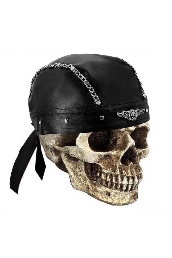 Punk Rock Hip-Hop Bandana Head Wrap Du Doo Do Rag Hat Feather Skull Chain Leather Cap Unisex
