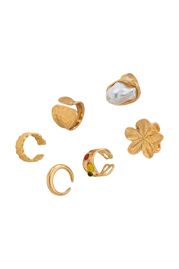 Punk Rock Jewelry Set Of 6 Adjustable Open Rings For Women Men Trendy Alloy Accessories With Edgy Floral Motifs Designs