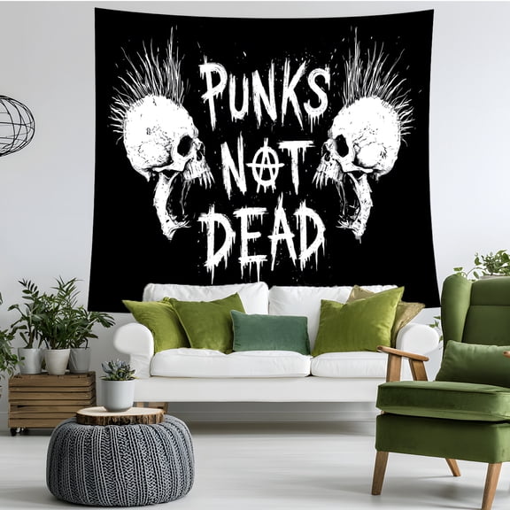 Punk Rock Skull Tapestry Wall Hanging, Black White Gothic Skull Wall Decor, Grunge Alternative Room Decor for Bedroom Living Room Dorm