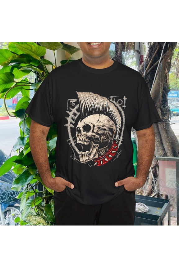 Punk Rock Skull With Mohawk Style Punk's Not Dead Retro T-Shirt