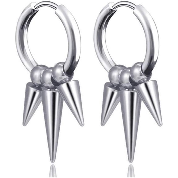 Punk Rock Stainless Steel Spike Circle Huggie Hinged Hoop Earrings[Z1]