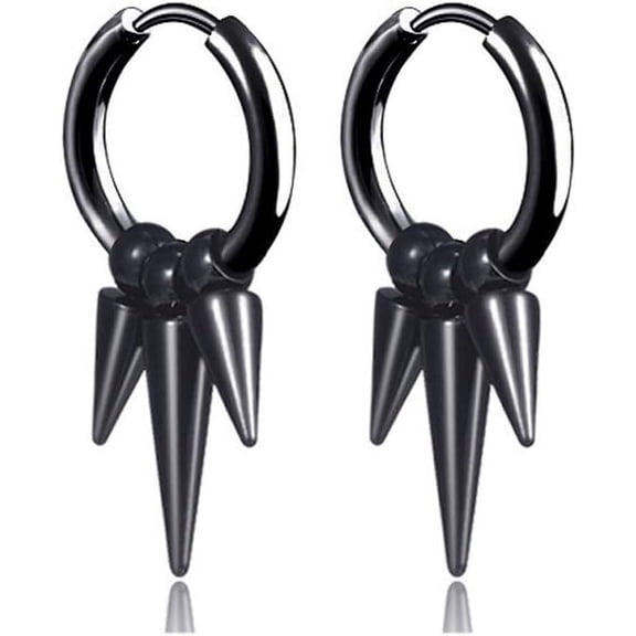 Punk Rock Stainless Steel Spike Circle Huggie Hinged Hoop Earrings[Z1]
