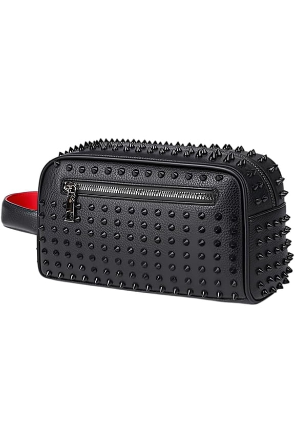 Punk Rock Studded Clutch Bag, Black Faux Leather with Metal Spike Design, 9.1x5.1x3.9 Inches, Zippered Compartments, Urban Fashion Statement Piece