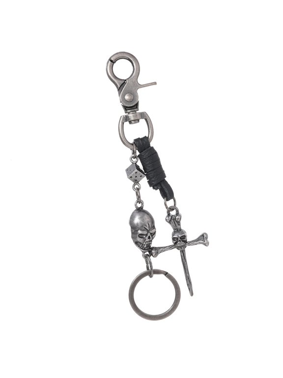 Punk Styles Skull Keychain Charm With Leather Strap For Men And Women Vintage Gothic Keyrings Pendant Accessory