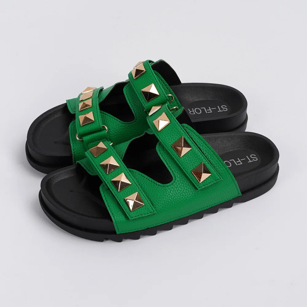 Punk Rock Wome Slippers Rivets Platform Leather Mules Creative Metal ...