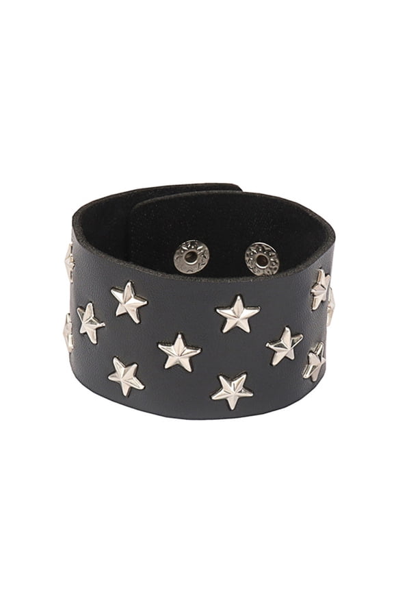 Punk Rock Wrap Leather Men Vintage Star Spikes Rivets Gothic Bracelets Button for Women Jewelry