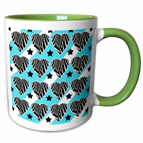 3drose, Punk Rockabilly Zebra Blue White Black Print, 11oz Two-tone Green Mug