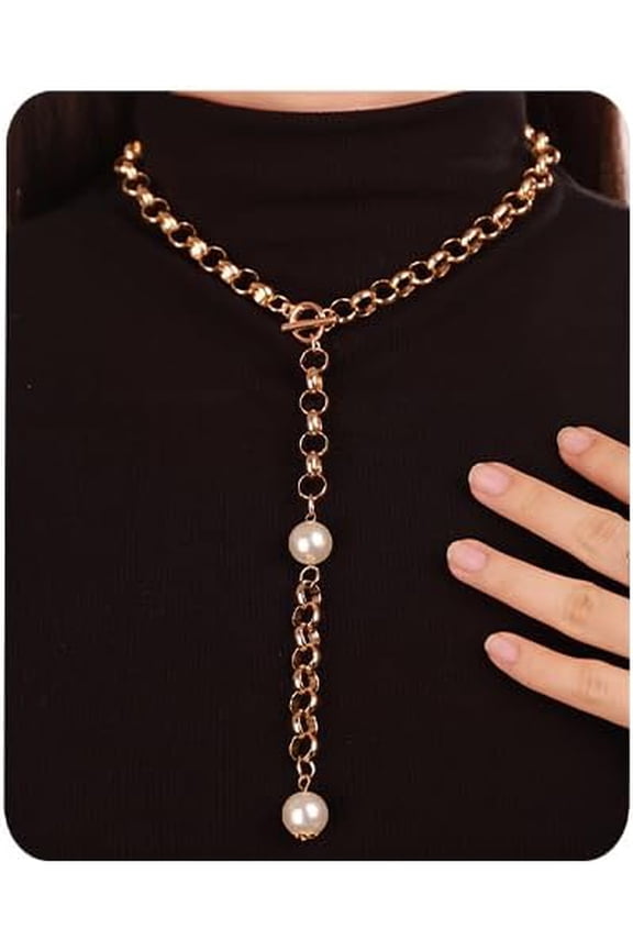 Punk Rolo Chain OT Toggle Clasp Choker Necklace Dainty Lariat & Y Pearl Pendant Wrap Chain Necklace Prom Party Costume Accessories for Women