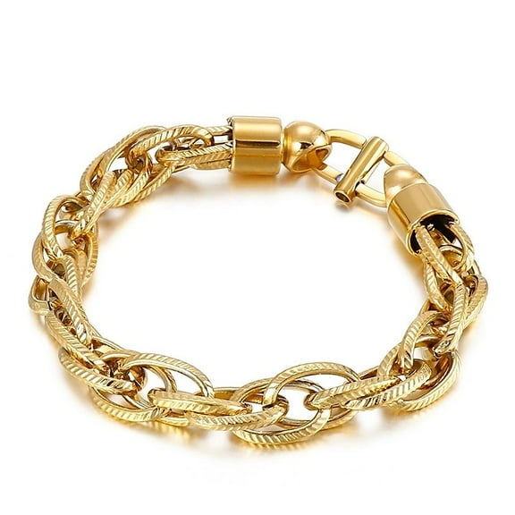 Punk Rope Chain 14K Yellow Gold Chunky Bracelet for Women Men Basic Hand Foot Ankle Chain Bangle Wristband Anklets Jewelry