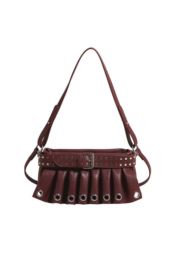 Punk Ruffle Rivet PU Underarm Handheld Shoulder Crossbody Bag Fashion Street Trendy Small Bag Unique Handbags in Black for Daily Outfits