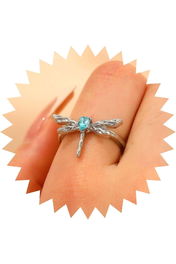 Punk Sapphire Dragonfly Ring Dragonfly Crystal Ring Silver Dragonfly Band Ring Dragonfly Finger Ring Cz Dragonfly Knuckle Ring Dragonfly Insect Rings Adjustable Open Ring Jewelry for Women