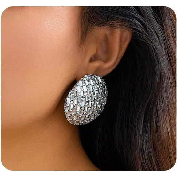 Punk Silver Pave Rhinestone Earrings,Grunge Super Big Droplet Heart Crystal Earrings,Bling Glitter Aesthetic Anniversary Earrings for Women