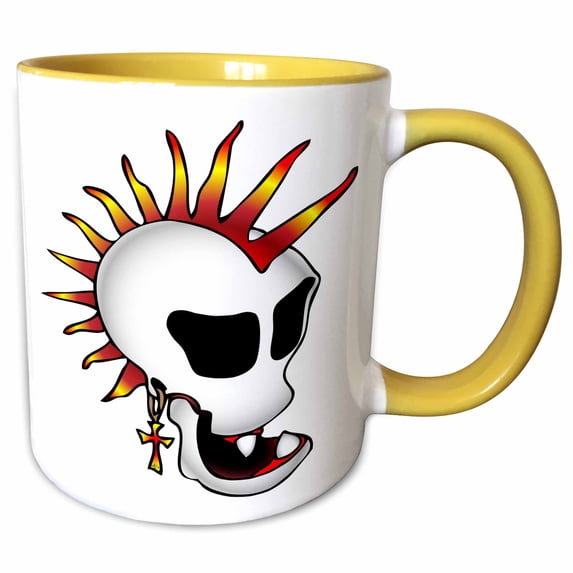 3drose, Punk Skull 2 on Transparent, 11oz Two-tone Yellow Mug