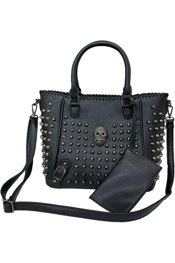 Punk Skull Crossbody Bag PU Leather Women and Men Purse Gothic Rivets Shoulder Bag Black Fashion Clutch