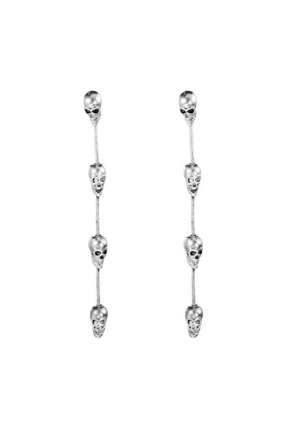 Punk Skull Dangle Earrings - Silver Tone Gothic Earrings with Skeleton Charms, Unisex Cartilage Huggie for Women, Men, Teens - Edgy Fashion Jewelry