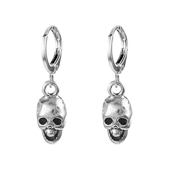 Punk Skull Dangle Earrings - Silver Tone Gothic Earrings with Skeleton Charms, Unisex Cartilage Huggie for Women, Men, - Edgy Fashion Jewelry