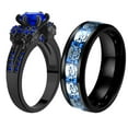 thumbnail image 1 of Punk Skull Rings Black Matching Rings Couple Rings Blue Cz Wedding Ring for Women, 1 of 7