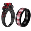 Ringheart Black His & Her Wedding Ring Set - 1ct CZ Women's Ring & Tungsten Men's Band, Matching Couple Rings