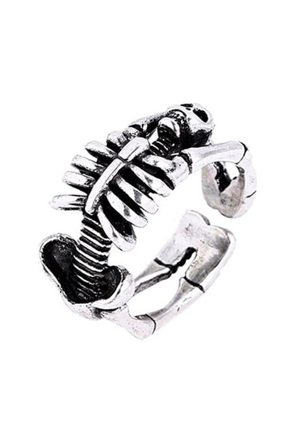 Punk Skull Skeleton Open Adjustable Ring for Women Stacking Statement Finger Band Halloween Personalized Rings