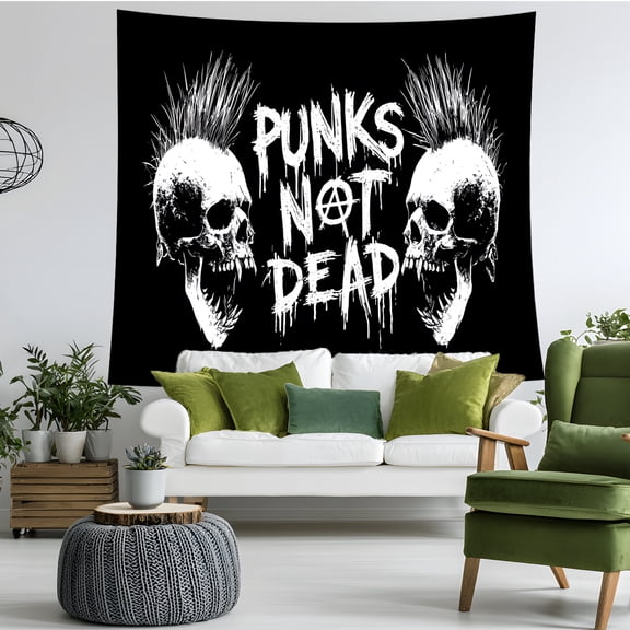 Punk Skull Tapestry Wall Hanging, Black White Gothic Skull Wall Decor, Punk Rock Grunge Room Decor for Bedroom Living Room Dorm