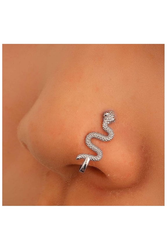 Punk Snake Nose Ring Silver Snake Clip On Nose Ring Serpent Non Piercing Noses Rings Viper Snake Noses Rings Hoop Jewelry for Women