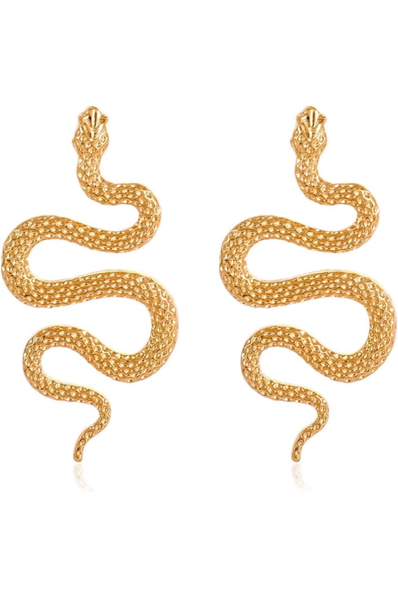 Punk Snake Serpent Long Drop Dangle Hoop Earrings for Women Vintage 14K Gold Silver Plated Rhinestone Beads Animal Earring Gothic Jewelry Gift