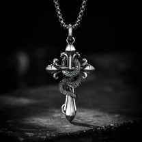 Punk Snake Winding Knight Holy Sword 14K White Gold Pendant Necklace Men's Personality Ethnic Trend Gothic Jewelry