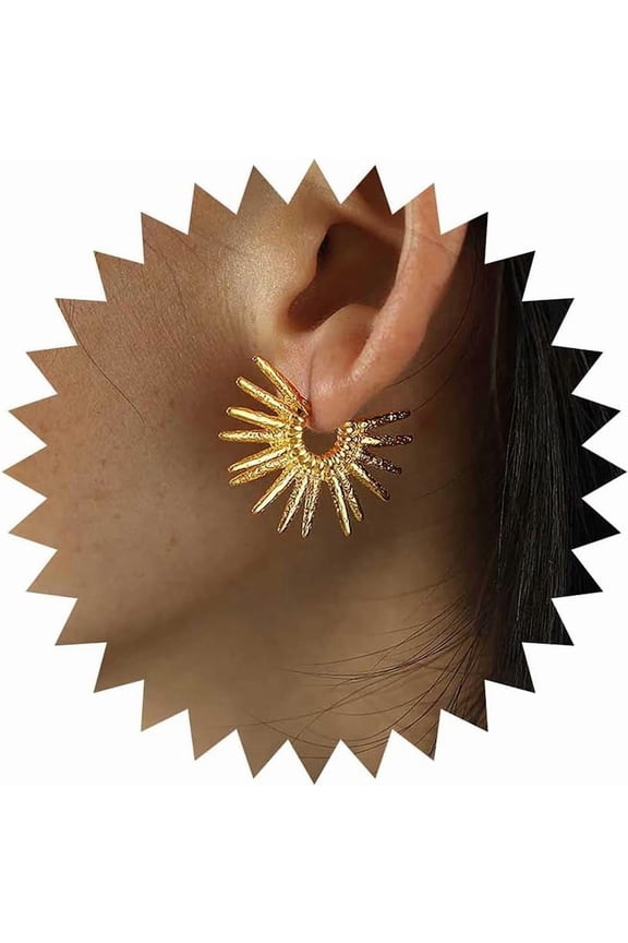 Punk Spike Hoop Earrings Gold Sun Earrings Spikes Rivets Earrings Sunburst Hoop Earrings Sunshine Hoop Stud Earrings Hammered Sunburst Earrings Jewelry for Women