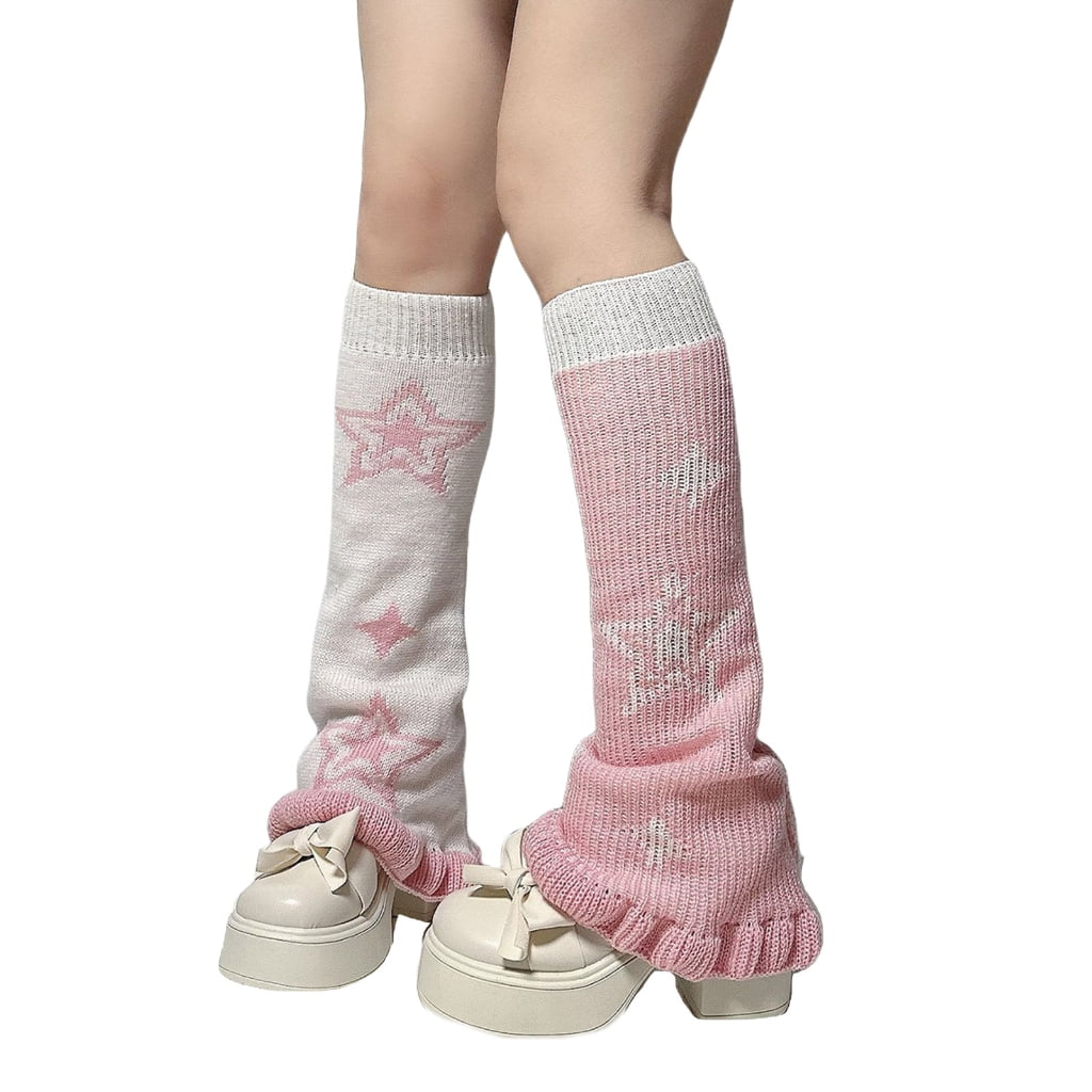 Punk Star Knitted Leg Warmers Japanese Women Ruffle Trim Flared