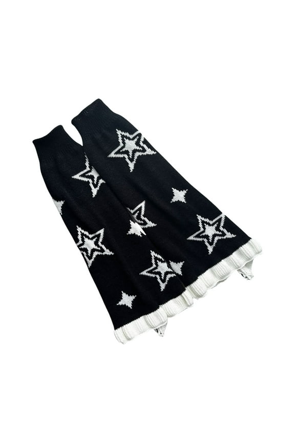 Punk Star Knitted Leg Warmers Japanese Women Ruffle Trim Flared Wide Leg Socks