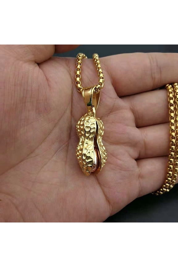 Punk Statement 3D Peanut Charm 14K Gold Filled Pendant Necklace for Women Men, Fashion Chain Jewelry