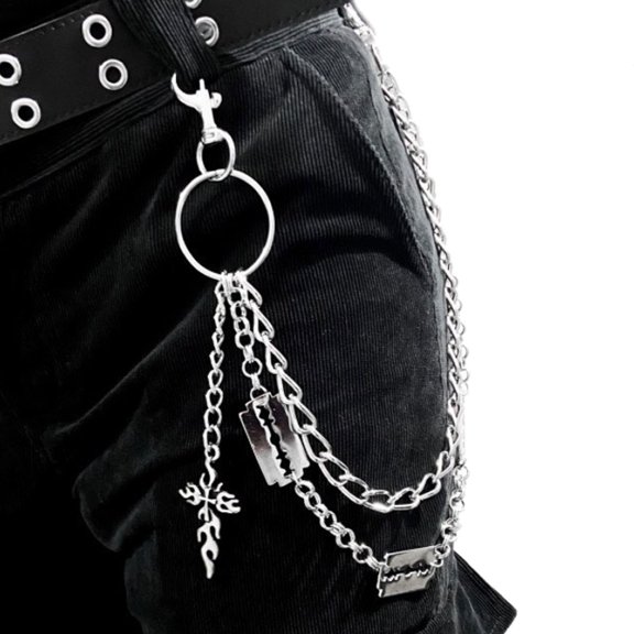 Punk Steet Keychains Women Men Cross Splicing Pants Chain Waist Belt Chain On Jeans Street Double Layer Key Chains