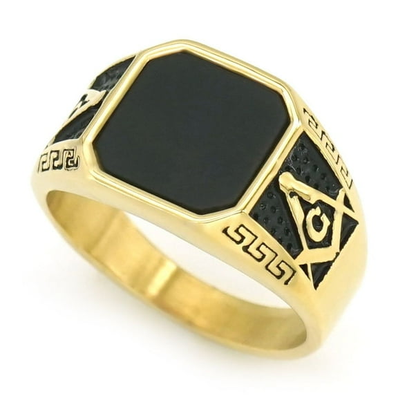 Punk Stone Ring for Men Women Biker High Quality Banquet Creative Square Letter G 14K Yellow Gold Masonic Ring Jewelry