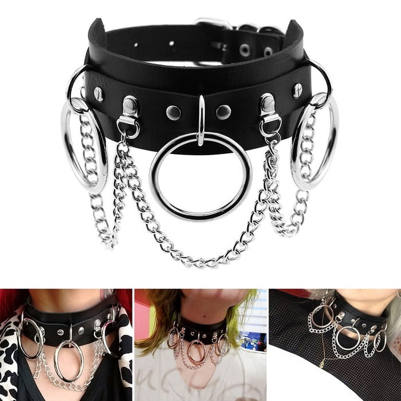 Punk Rivet Rings Chain Rivet Leather Necklace Bar Party Accessories Metal  Rock Neckband Hip Hop Gothic Women's Choker, Fashion Choker