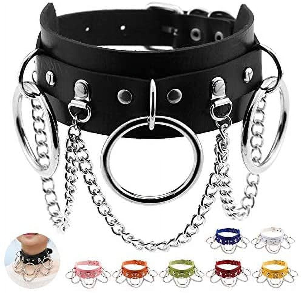 Punk Street Snap Nightclub PU Leather Choker Metal Ring Chain Necklace ...