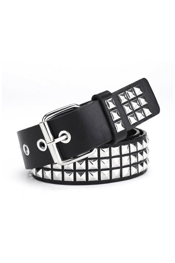 Punk Studded Belt For Men and Women, Rivet Gothic Belt with Bright Pyramid Leather PU Adjustable Belt Rock For Jeans, Studs,