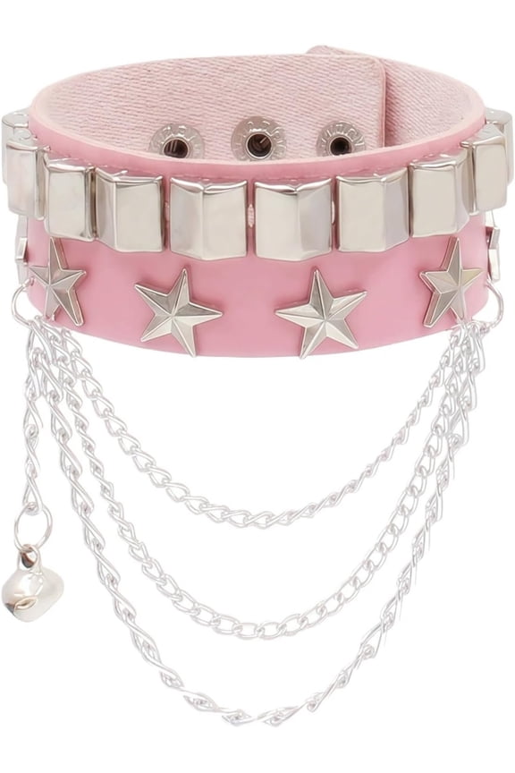 Punk Studded Cuff Bracelet for Women, Adjustable Rivet Leather Wristband Goth Emo Y2K Rock Biker