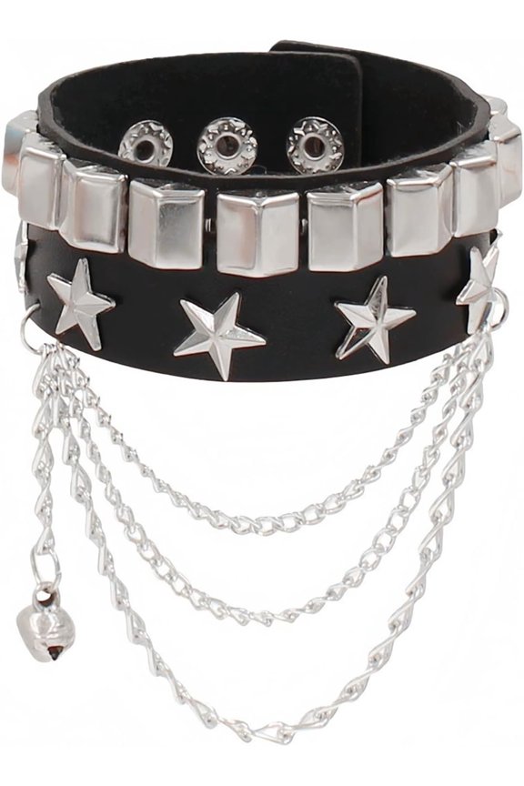 Punk Studded Cuff Bracelet for Women, Adjustable  Rivet Leather Wristband Goth Emo Y2K Rock Biker