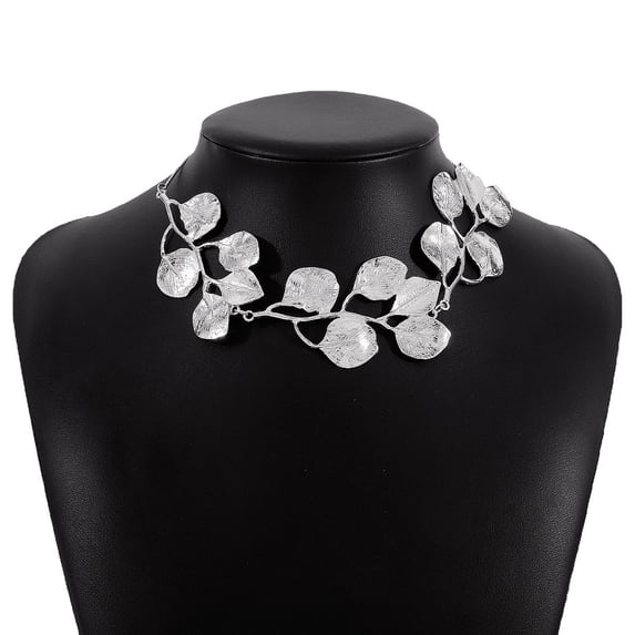 Punk Style Alloy Choker Necklaces for Women Platinum Leaf 24.02 inch(61cm) DIY
