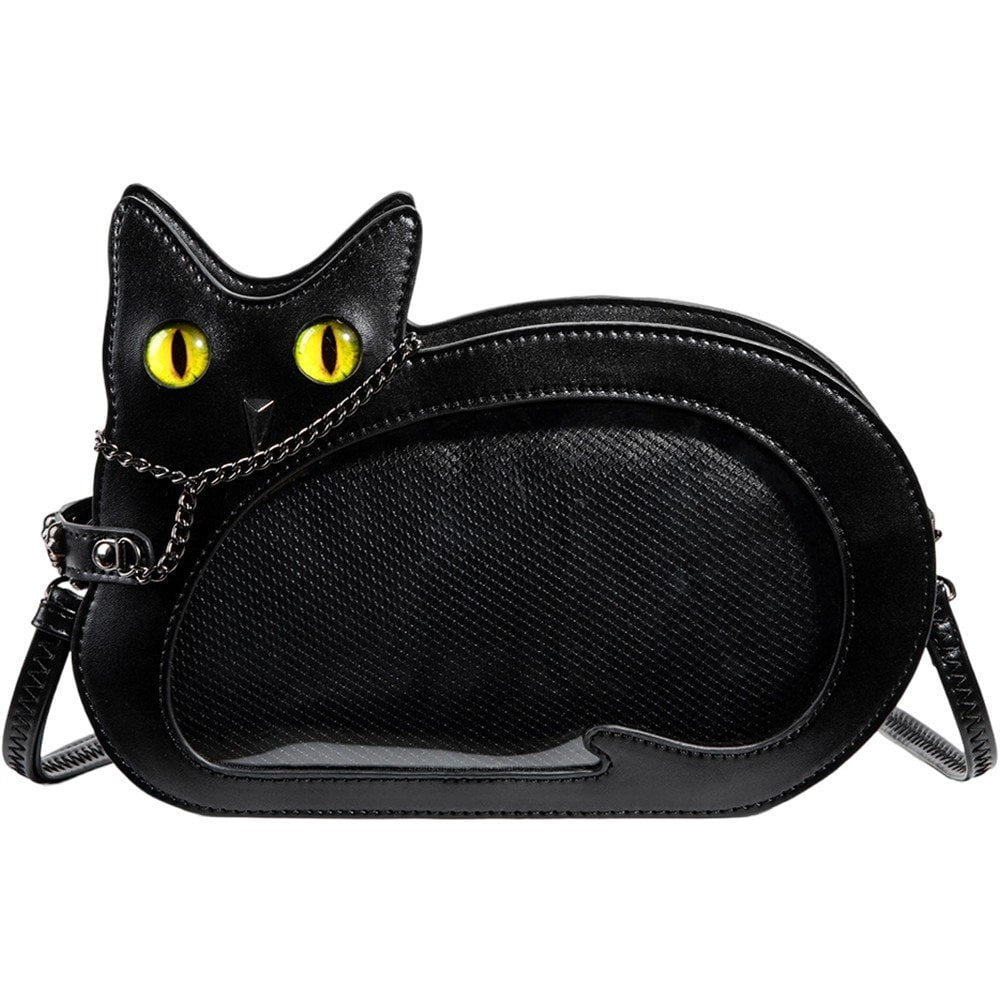 Punk Style Crossbody Bag Gothic Dark Pain Bag Cartoon Bat Cat Shaped Shoulder Bag PU Leather Messenger Bag for Women