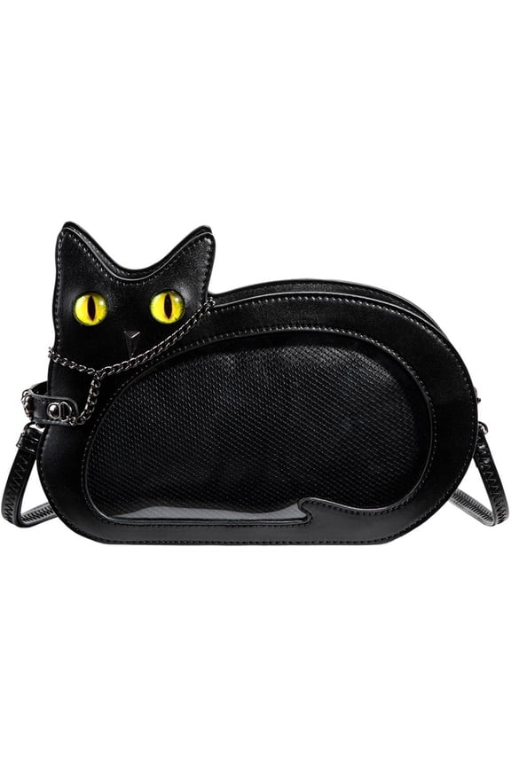 Punk Style Crossbody Bag Gothic Dark Pain Bag Cartoon Bat Cat Shaped Shoulder Bag PU Leather Messenger Bag for Women