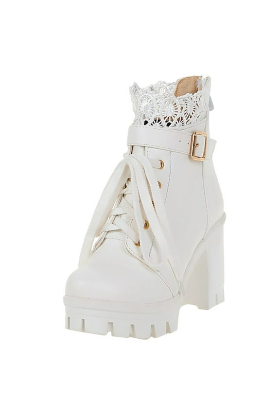 Chunky Goth Booties Platform Ankle Boots Punk Lace-Up Buckle Zipper High Heel Cosplay