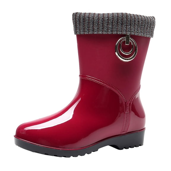 Punk Style Mid Warm Snow Boots Women's Non- Rain Boots Outdoor Water Shoes Short Rain Boots for Women Large Rubber Tote Boot Style Rain Bots for Kids Plaid Boots for Women Rubber Hunting Boots
