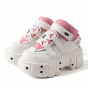 Punk Style Round Toe Thick Sole Sneakers Unisex Design with Metal Accents Hook-and-Loop Closure Casual Shoes