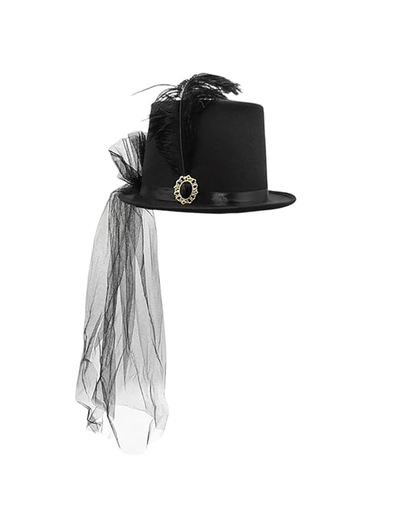 Punk Styles Black Feathered Veils Top Hats For Women Men Elegant Dark Fashion Accessory Party Wear